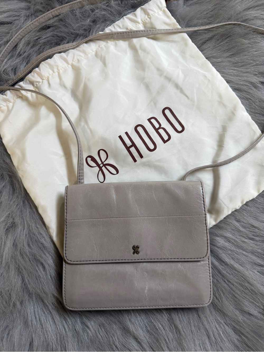 HOBO Light Taupe Leather Slim Crossbody Bag